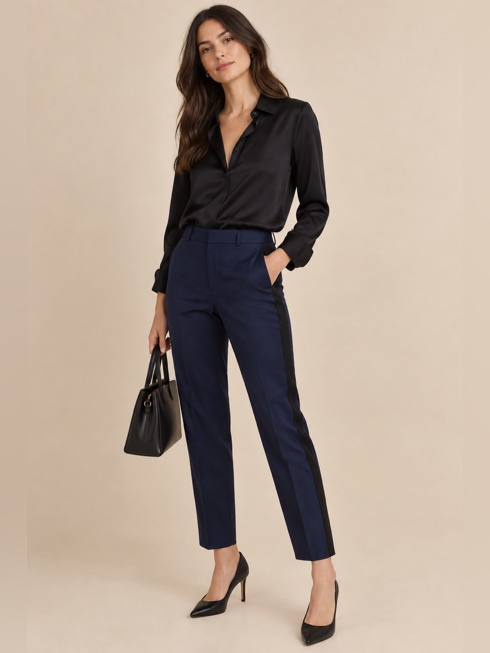 Kate Spade Navy Tuxedo Pants with Black Stripe